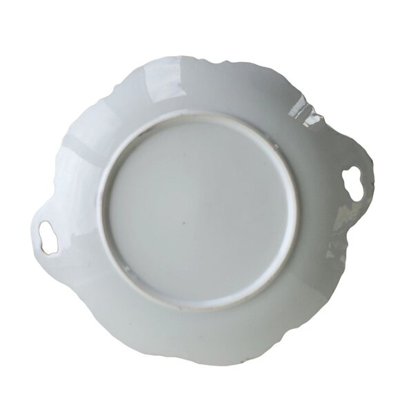 Hand Painted Vintage Cake Plate Handles Blue and Gold - Picture 3 of 10